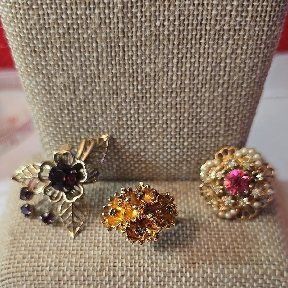Vintage Gold Purple and Pink Floral Jewelry